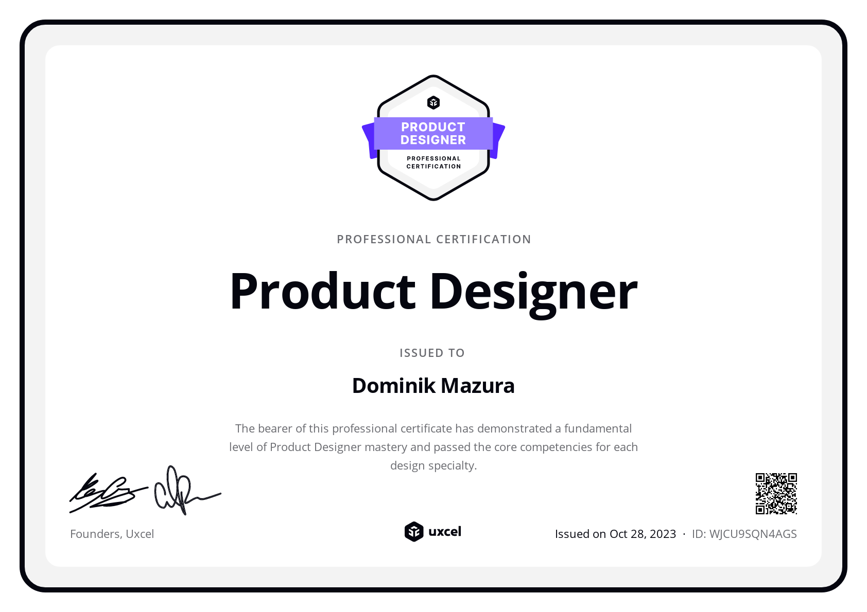 Dominik Mazura's certificate